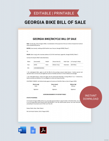 Free Automobile Bill Of Sale Georgia