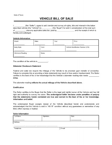 Free Automobile Bill Of Sale Georgia